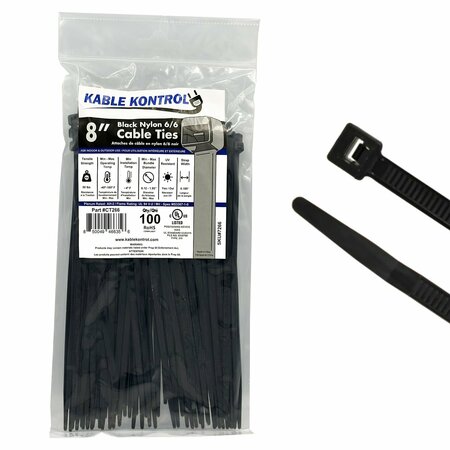 Kable Kontrol Cable Zip Ties 8" Inch Long - UV Resistant Nylon - 50 Lbs Tensile Strength - 100 pc Pack CT266